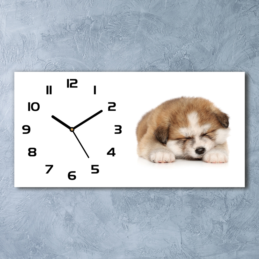 Horizontal wall clock Akita puppy