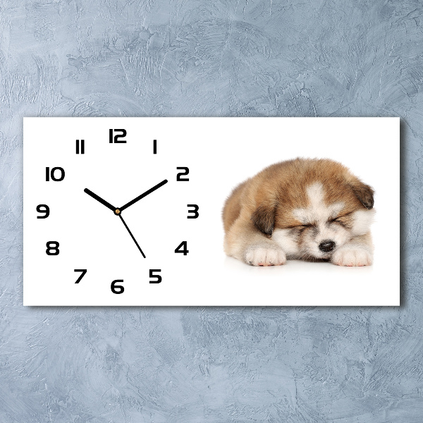 Horizontal wall clock Akita puppy