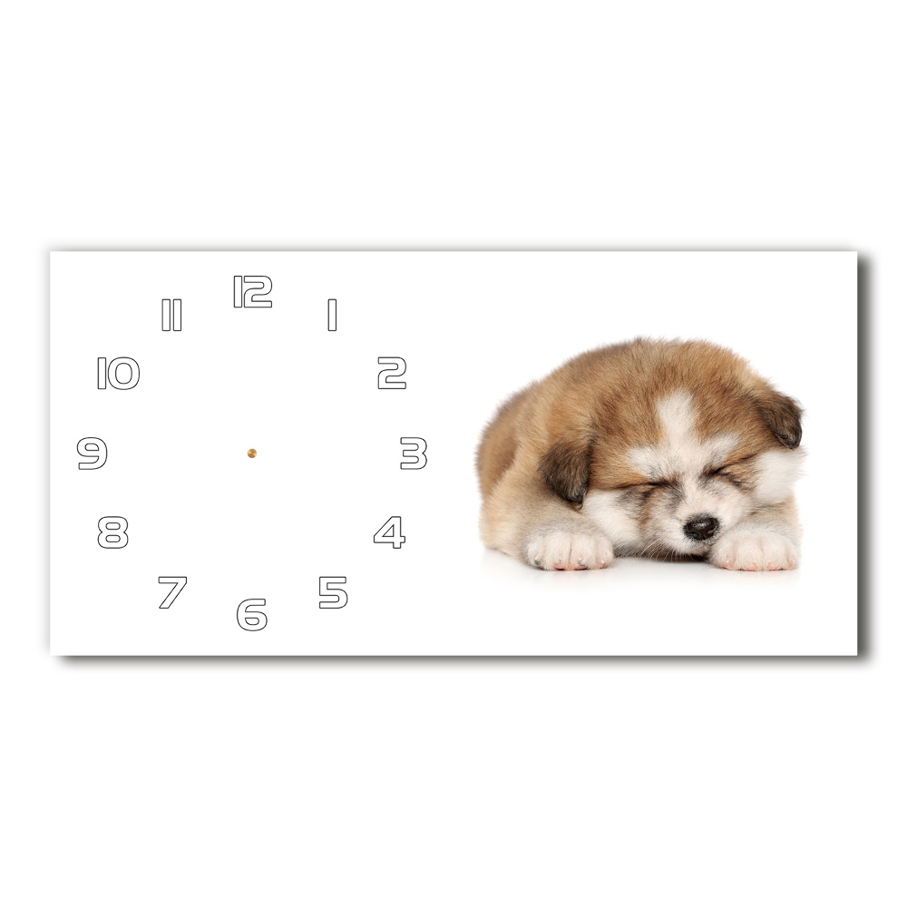 Horizontal wall clock Akita puppy