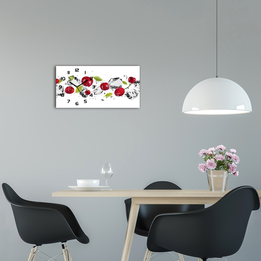 Horizontal rectangular wall clock Cherries and water