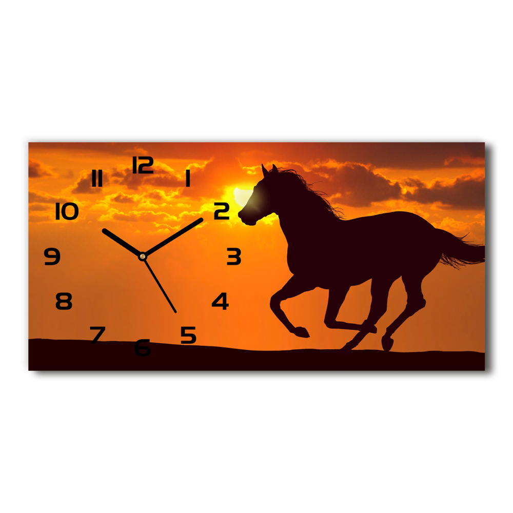 Horizontal rectangular wall clock Sunset horse