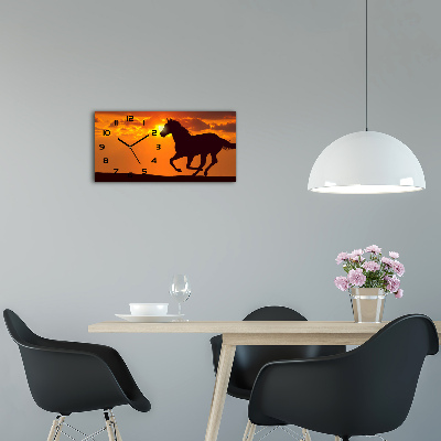 Horizontal rectangular wall clock Sunset horse