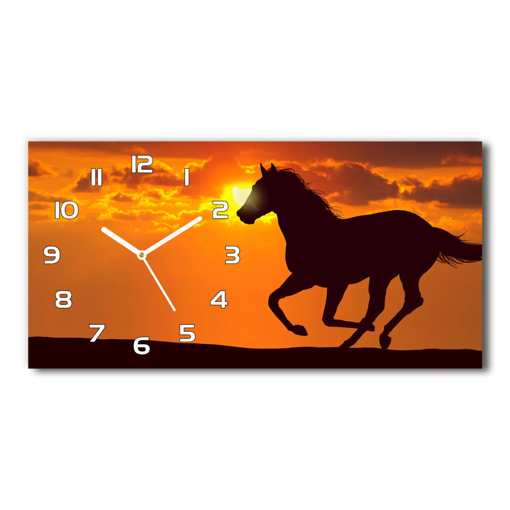 Horizontal rectangular wall clock Sunset horse