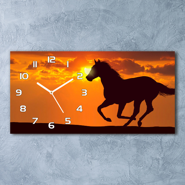 Horizontal rectangular wall clock Sunset horse