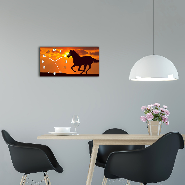 Horizontal rectangular wall clock Sunset horse