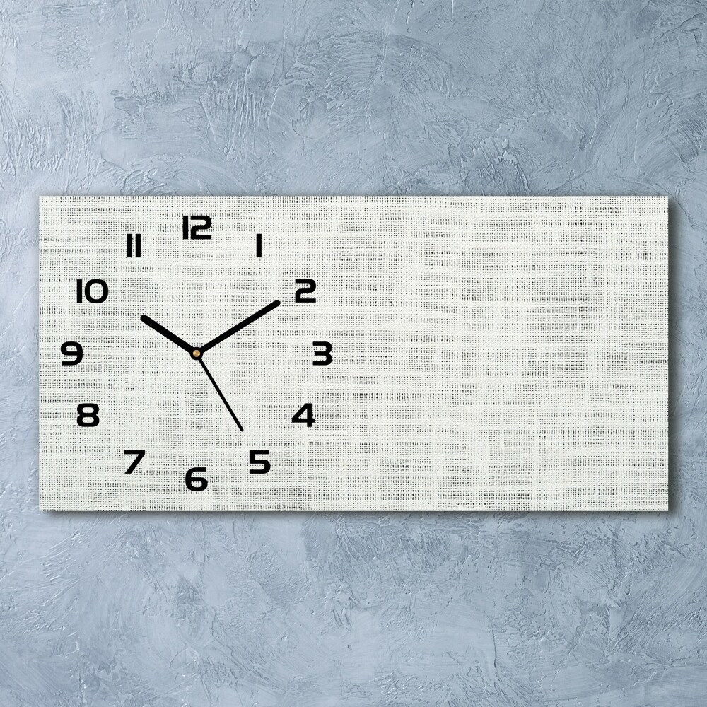 Horizontal rectangular wall clock Linen white canvas