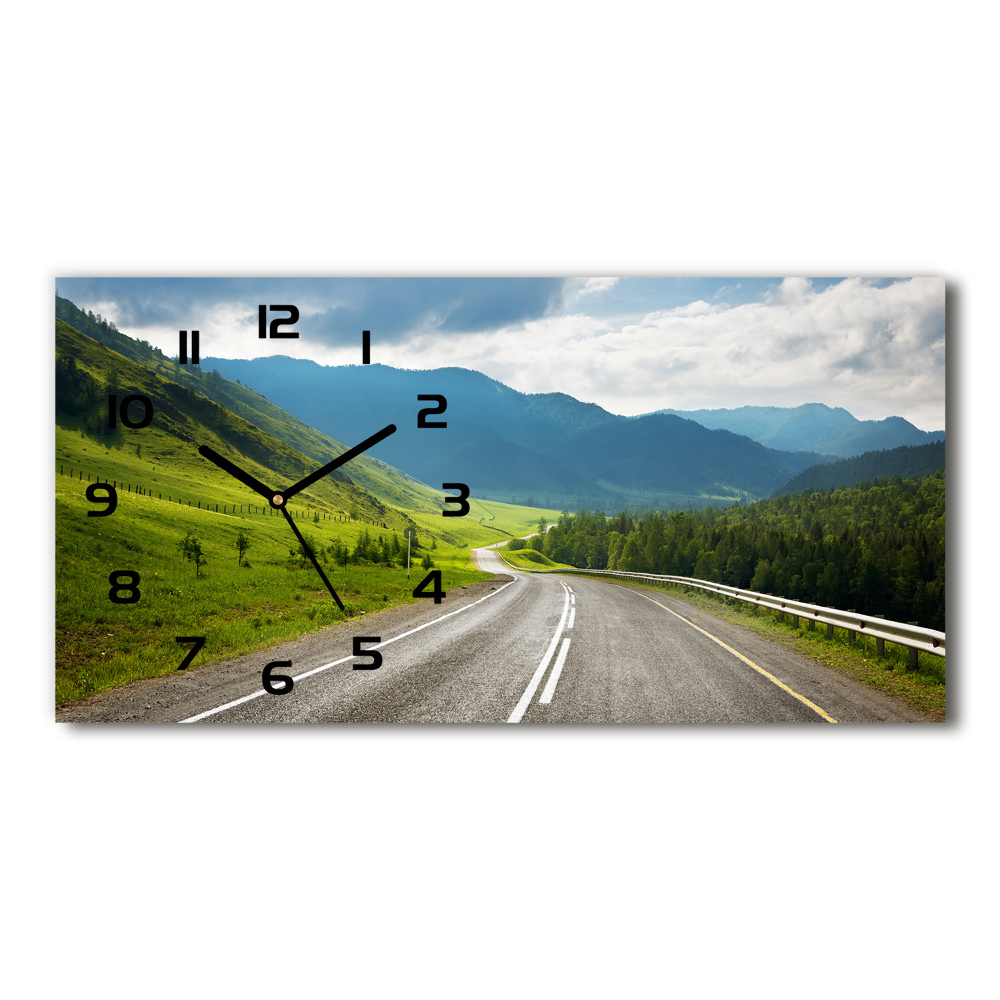 Horizontal rectangular wall clock Road in the mountains