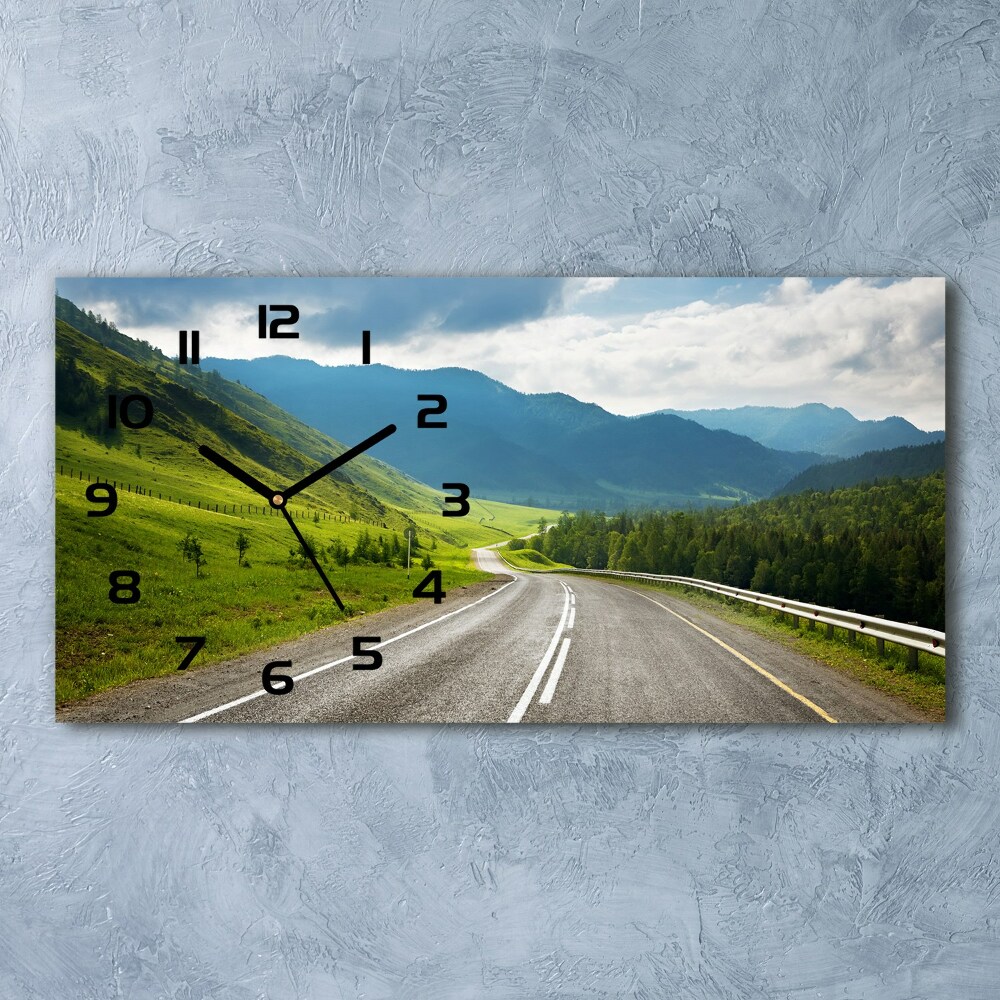 Horizontal rectangular wall clock Road in the mountains