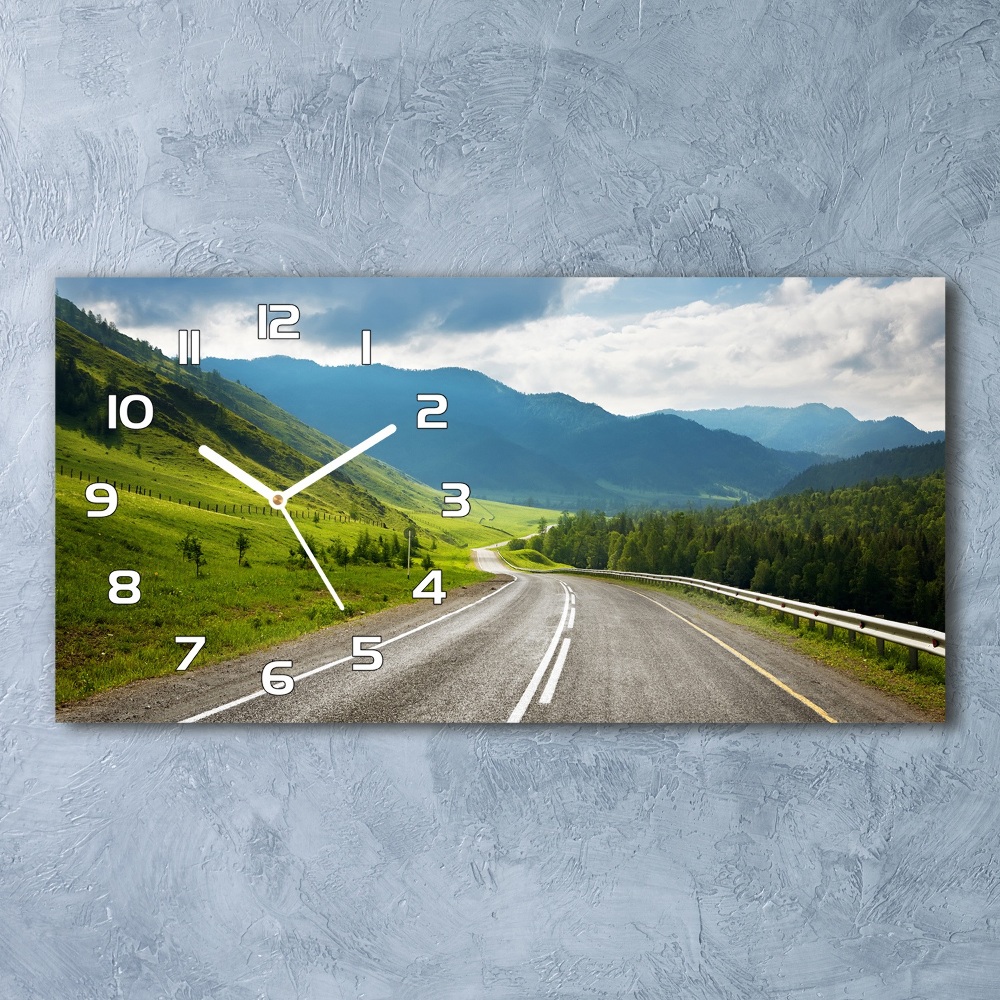 Horizontal rectangular wall clock Road in the mountains