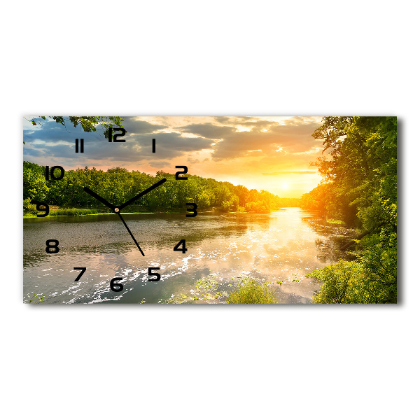 Horizontal rectangular wall clock Twilight on the river