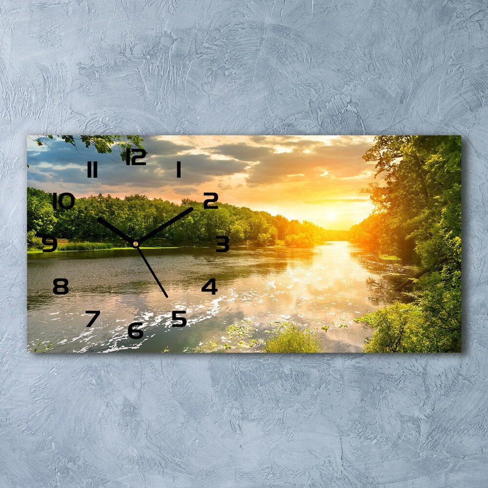 Horizontal rectangular wall clock Twilight on the river