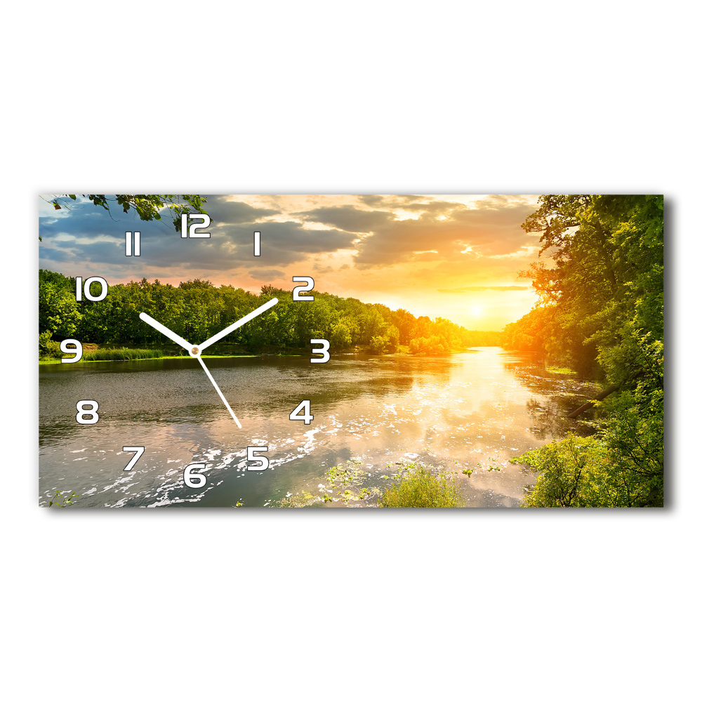 Horizontal rectangular wall clock Twilight on the river