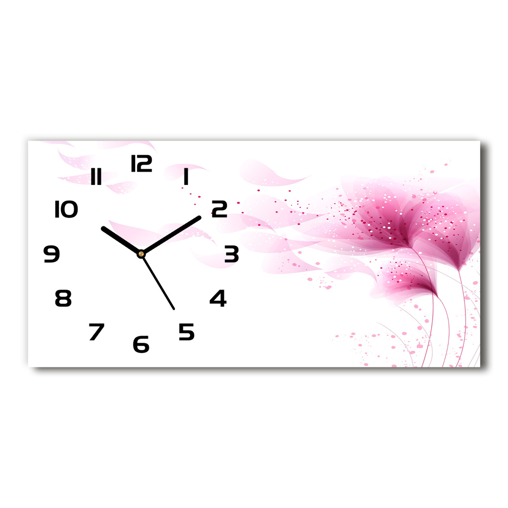 Horizontal rectangular wall clock Pink flower