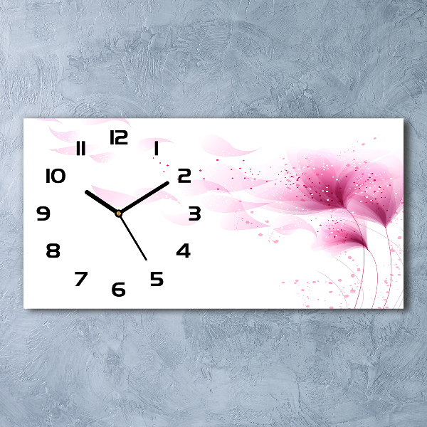 Horizontal rectangular wall clock Pink flower