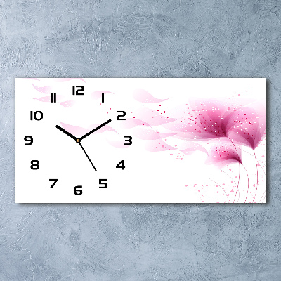 Horizontal rectangular wall clock Pink flower