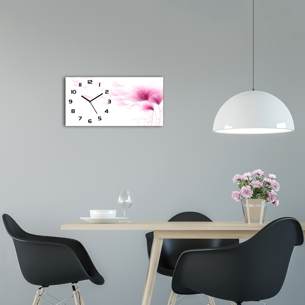 Horizontal rectangular wall clock Pink flower