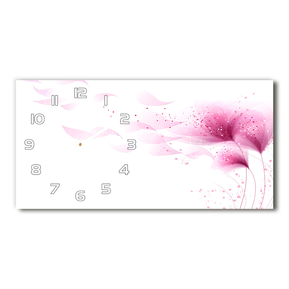 Horizontal rectangular wall clock Pink flower