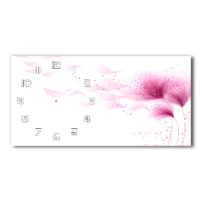 Horizontal rectangular wall clock Pink flower