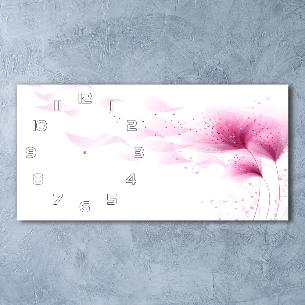 Horizontal rectangular wall clock Pink flower