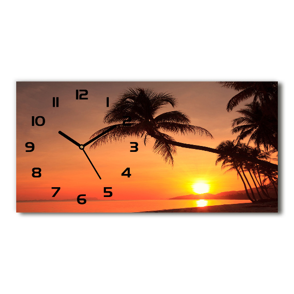 Horizontal rectangular wall clock Sunset beach