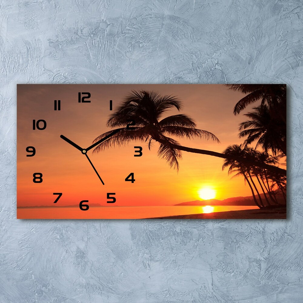 Horizontal rectangular wall clock Sunset beach