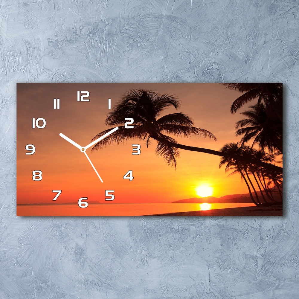 Horizontal rectangular wall clock Sunset beach