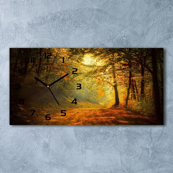 Horizontal rectangular wall clock Forest in autumn