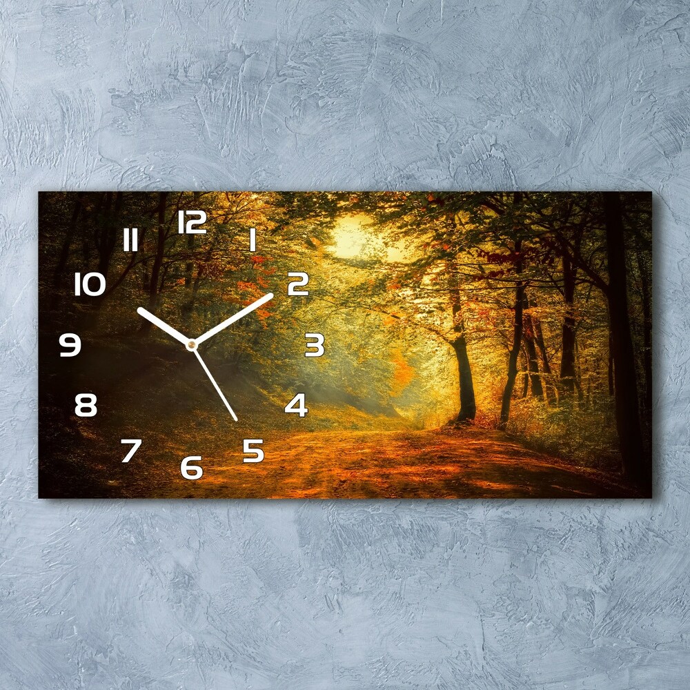 Horizontal rectangular wall clock Forest in autumn