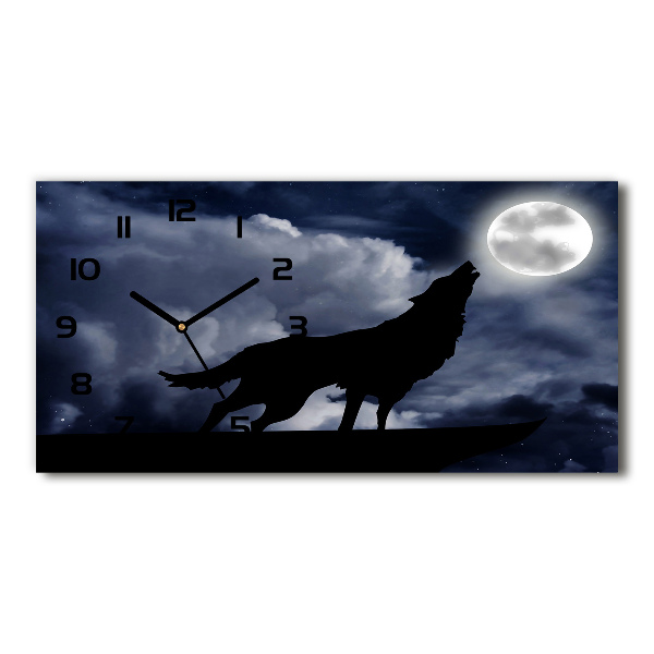 Horizontal rectangular wall clock A howling wolf full