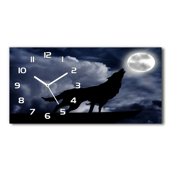 Horizontal rectangular wall clock A howling wolf full