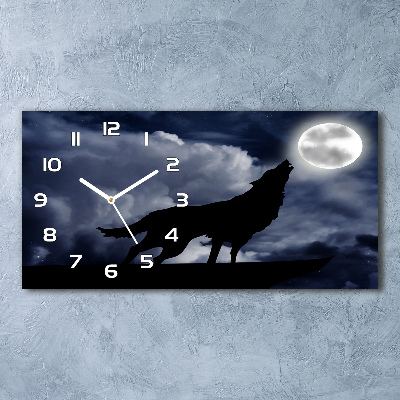 Horizontal rectangular wall clock A howling wolf full