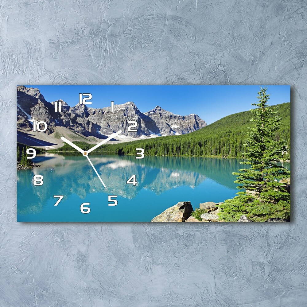 Horizontal rectangular wall clock Lake in the mountains