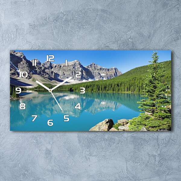 Horizontal rectangular wall clock Lake in the mountains