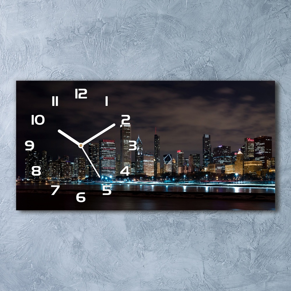 Horizontal wall clock Chicago at night