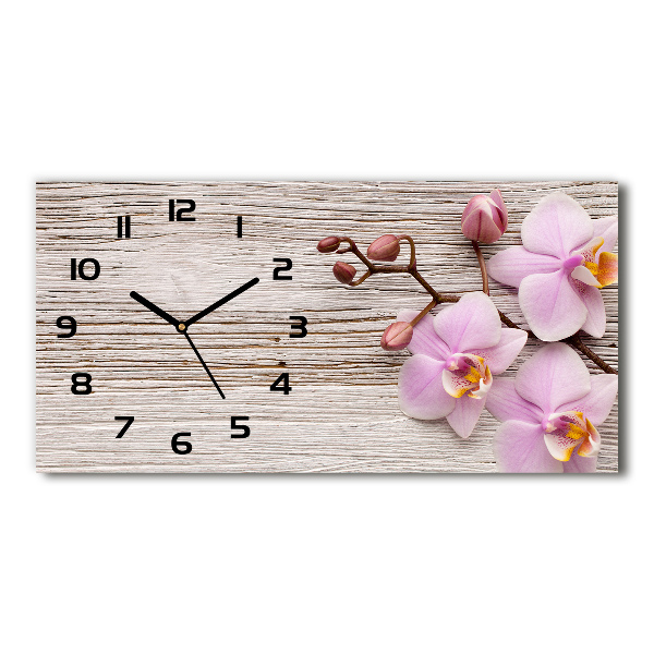 Horizontal rectangular wall clock Orchid on wood