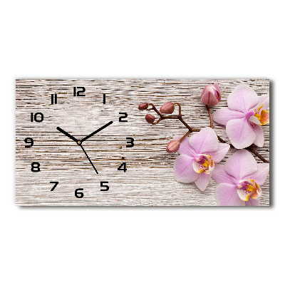 Horizontal rectangular wall clock Orchid on wood