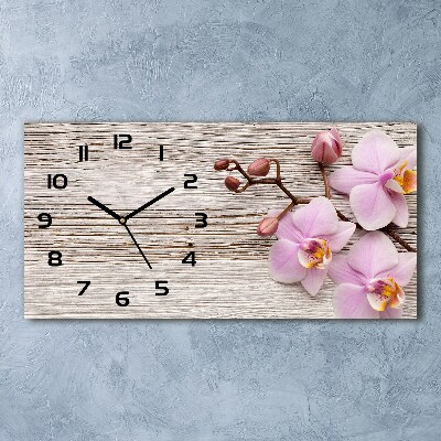 Horizontal rectangular wall clock Orchid on wood