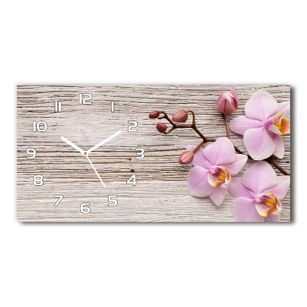 Horizontal rectangular wall clock Orchid on wood