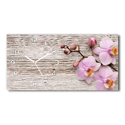 Horizontal rectangular wall clock Orchid on wood