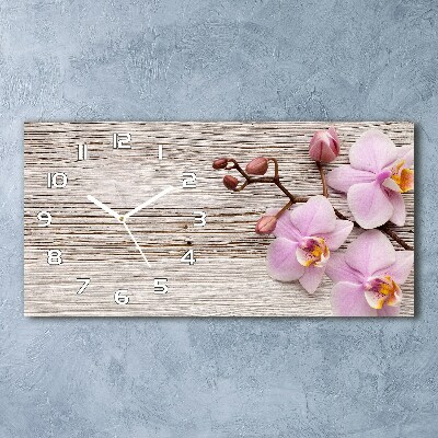 Horizontal rectangular wall clock Orchid on wood