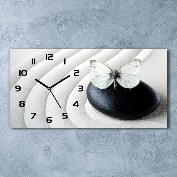 Horizontal rectangular wall clock Zen stone and butterfly