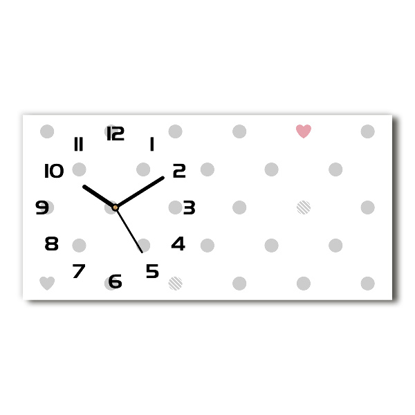 Horizontal wall clock Dots and hearts