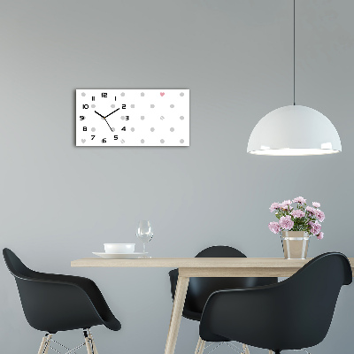 Horizontal wall clock Dots and hearts