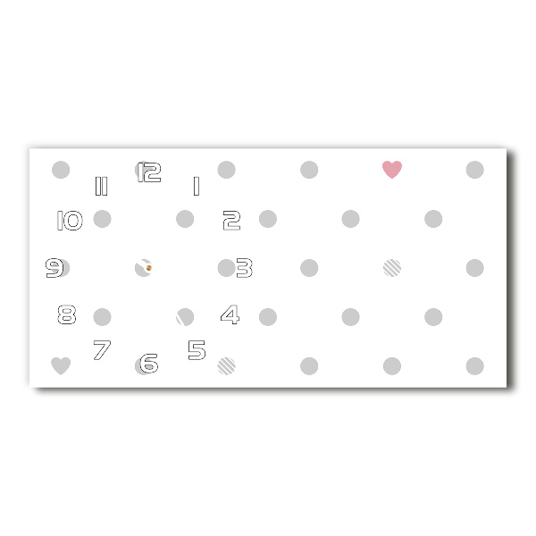 Horizontal wall clock Dots and hearts