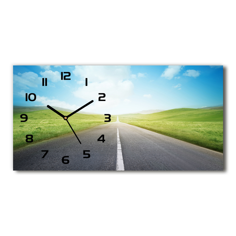 Horizontal wall clock Road through the meadow