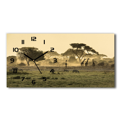 Horizontal rectangular wall clock Giraffes in the savanna