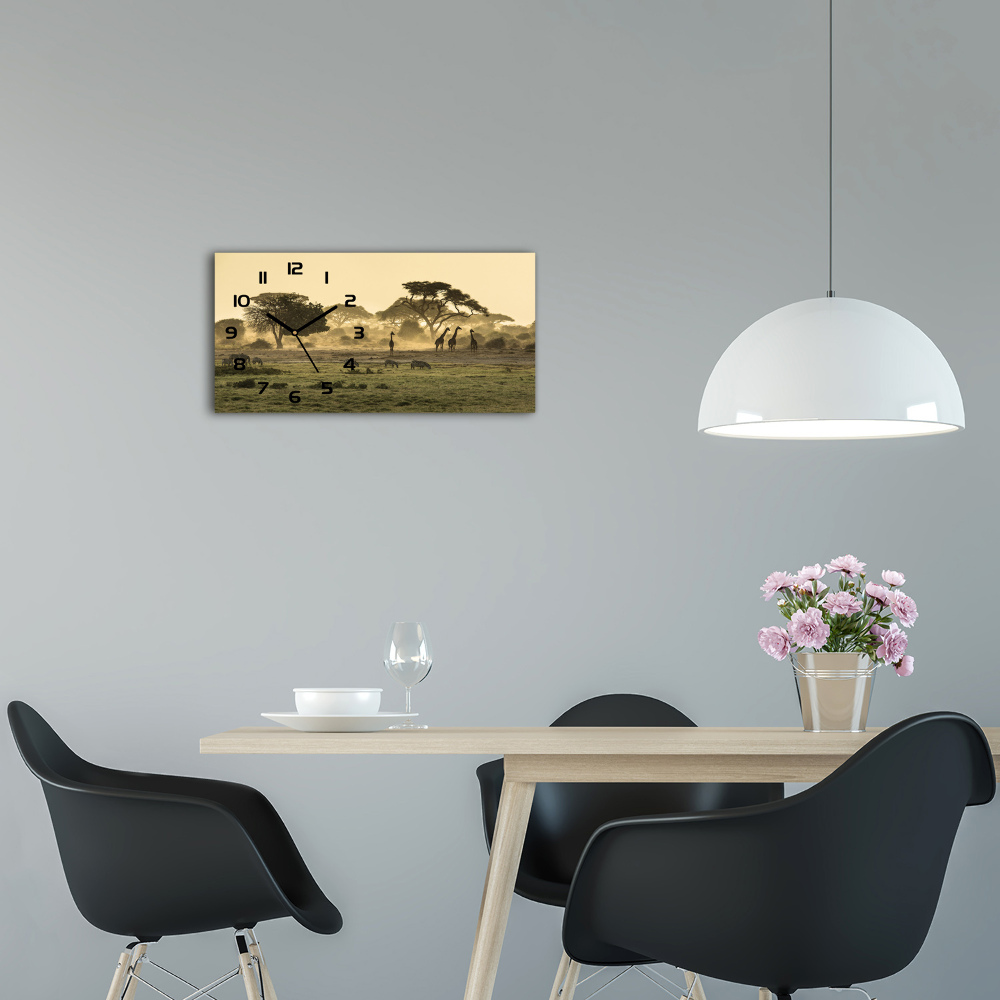 Horizontal rectangular wall clock Giraffes in the savanna