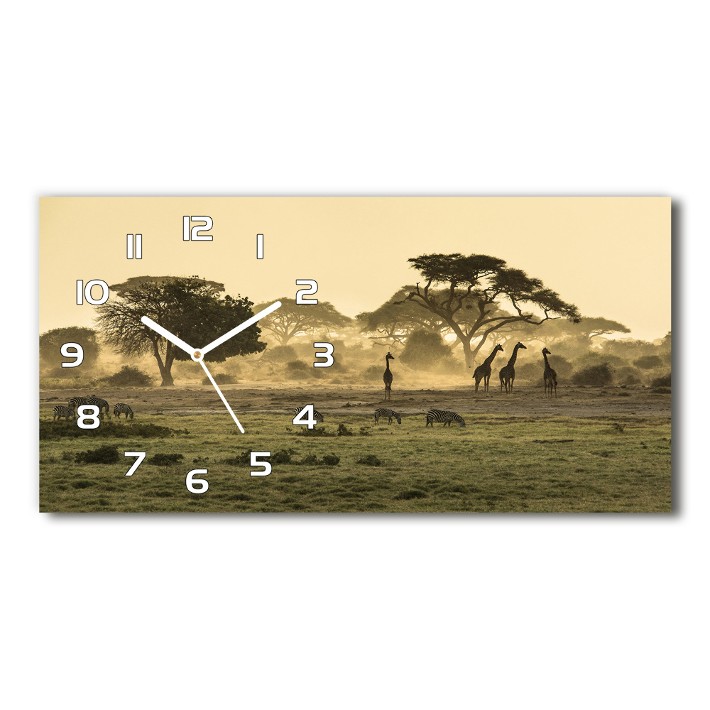 Horizontal rectangular wall clock Giraffes in the savanna