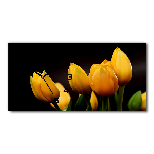 Horizontal wall clock Yellow tulips