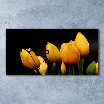 Horizontal wall clock Yellow tulips